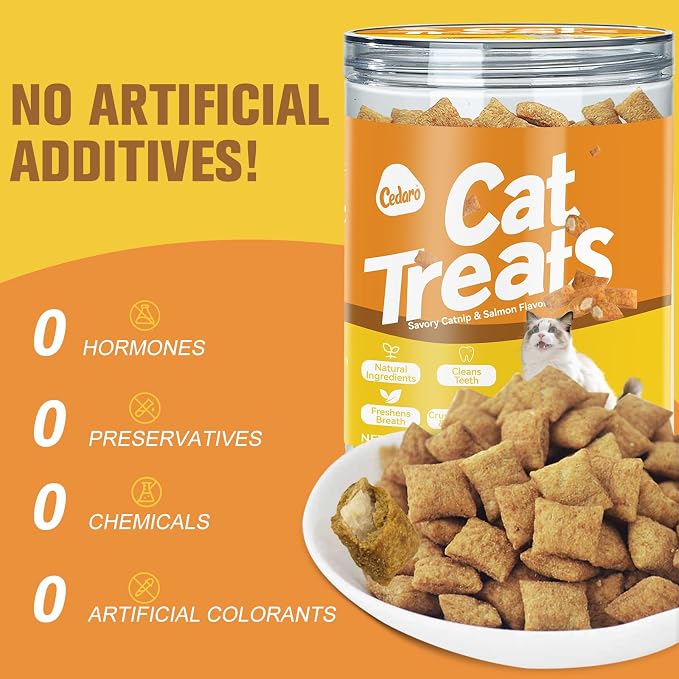 Healthy Catnip Treats - Natural Crunchy & Soft Cat Treats Healthy, Cat Breath Freshener, Dental Care & Digestive Support, Perfect Cat Gifts for Indoor Cats & Kittens, 5.64oz
