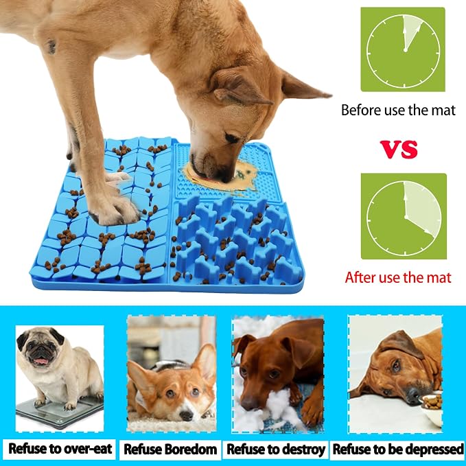 Silicone Snuffle Mat for Dog,Slow Feeder Lick Mat with Suction Cups for Slow Eating,Encourages Natural Foraging Skill,Pet Sniffing Mat for Small/Medium/Large Dog Cat (Blue)