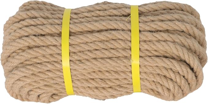 Jute Rope 1/2in100ft Natural Material Heavy Duty Jute Rope Twisted for Indoor Outdoor Crafts, Nautical, Tug of War, Railing, Hammock, Swing, Gardening
