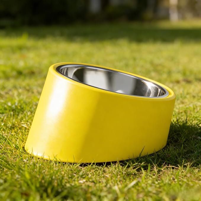 15° Tilted French Bulldog Bowl – Anti-Choke Anti-Spill Dog Bowl with Weighted Non-Skid Base, Stainless Steel Insert, Large 750ml for Flat-Faced Breeds