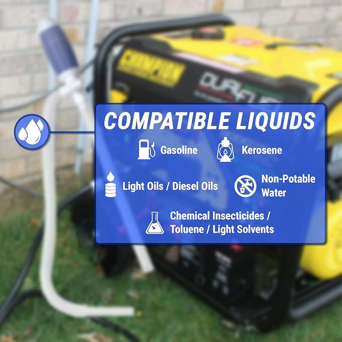TERA PUMP Durable Manual Fuel Transfer Pump Siphon, Hand Siphon Pump for Gasoline, Diesel, Light Oils, Kerosene, Non-Potable Water, Transfer 3.2 GPM, Flexible Suction Tube, Portable & Easy to Use