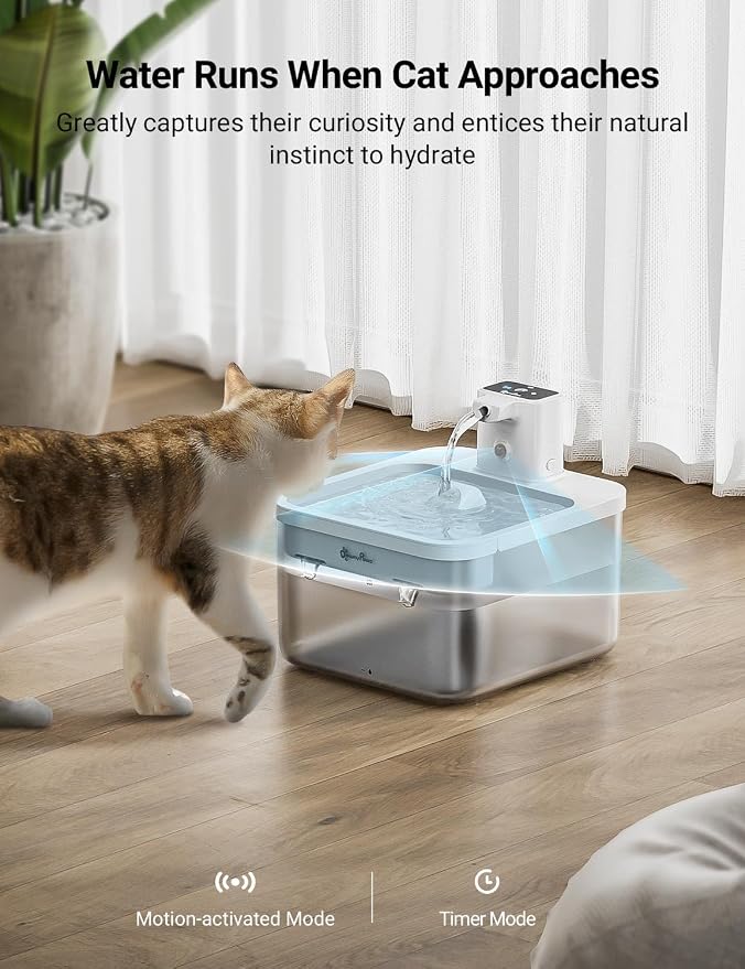 DownyPaws White Battery Operated Water Fountain Cats Wireless Fountain with 6 pcs Replacement Filters for 3 Months