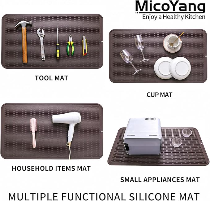 MicoYang Silicone Dish Drying Mat for Multiple Usage,Easy clean,Eco-friendly,Heat-resistant Silicone Mat for Kitchen Counter or Sink,Refrigerator or Drawer Liner Coffee 4XL 32 inches x 18 inches