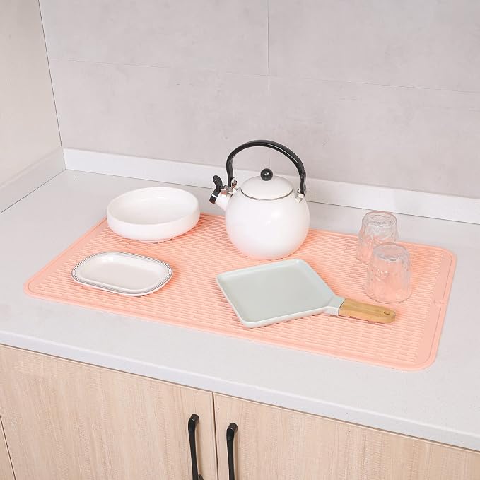 MicoYang Silicone Dish Drying Mat for Multiple Usage,Easy clean,Eco-friendly,Heat-resistant Silicone Mat for Kitchen Counter or Sink,Refrigerator or Drawer Liner Pink 4XL 32 inches x 18 inches