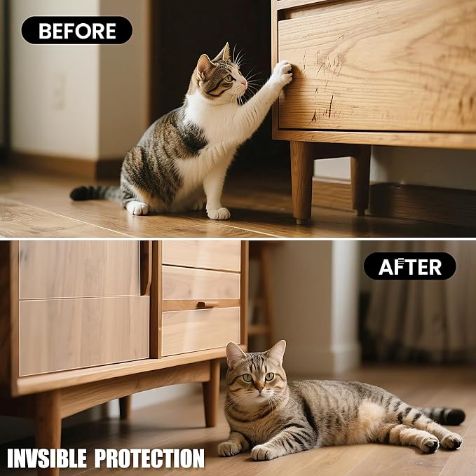 Extra Wide Cat Scratch Guard Tape, 200'' x 8.2'' Clear Anti Scratch Tape for Furniture, Single Sided Protective Film to Stop Cats & Dogs Scratching Sofa, Door, Walls, Car Interiors