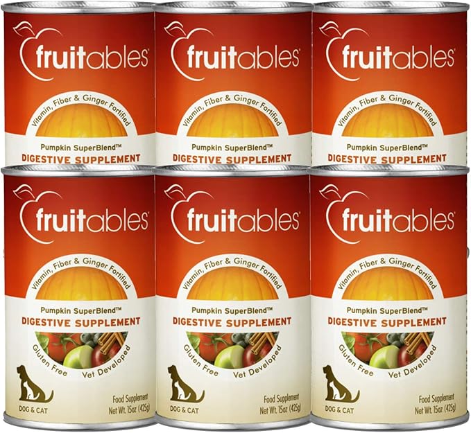 Fruitables Pumpkin Digestive Supplement - Made with Pumpkin for Dogs - Healthy Fiber Supplement for Pet Nutrition - 15 Ounces (6 Pack)