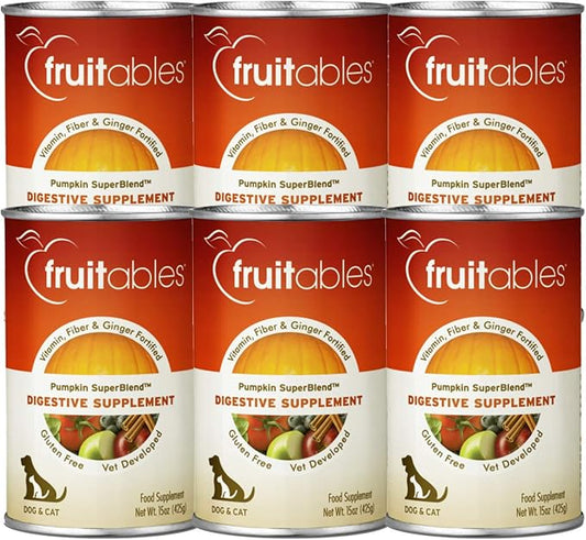 Fruitables Pumpkin Digestive Supplement - Made with Pumpkin for Dogs - Healthy Fiber Supplement for Pet Nutrition - 15 Ounces (6 Pack)