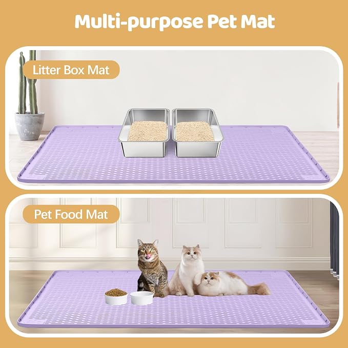 Cat Litter Mat, XXL Extra Large 50" x 35" Silicone Mat Litter Trapping Mat for Scatter Control, Soft on Kitty Paws, Easy to Clean (Purple)