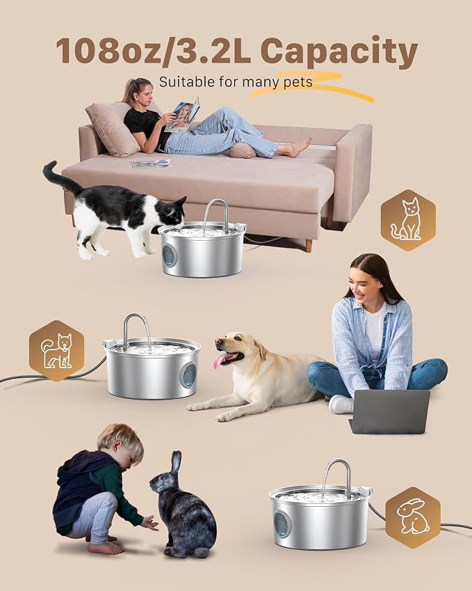 FOFNON Cat Water Fountain with 24 Filters, Including12 Pieces of Filters + 12 Pieces Sponges