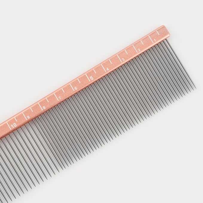 Furzone 2-in-1 Megal Greyhound Comb for Dogs (Medium/Coarse), 69 Stainless Steel Pins Dog Comb, Aluminum 24.5cm Handle,Lightweight,Gently Remove Dogs’ Head/Body Fur, Professional Grooming Accessories