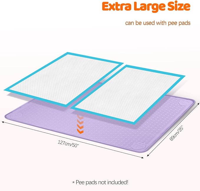 Pee Pads for Dogs, 50" x 35" Extra Large Reusable Silicone Mat, Washable Puppy Training Pads for Potty Training, Non-Slip, Leak-Proof, Indoor Floor Protection (Purple)