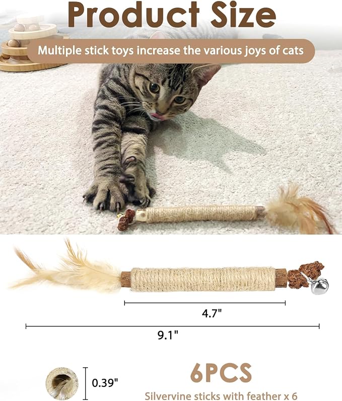 Tocirelo 12 Pack Cat Dental Chew Toys for Indoor Cats Teeth Cleaning and Teething Calming，Natural Silvervine Sticks