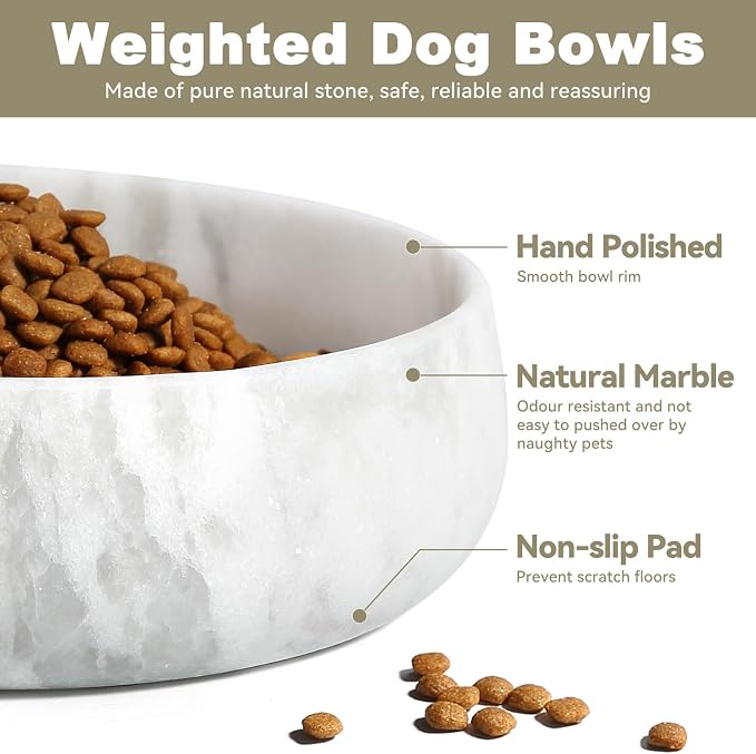 Karibiber Grey Marble Dog Bowl, 6lbs Non-Slip,Non-Tipping Heavy Dogs Food Bowl, Large Dog Dish, Weighted Food and Water Bowls for Large Dogs, Natural Marble, Easy to Clean, Holds 6 Cups