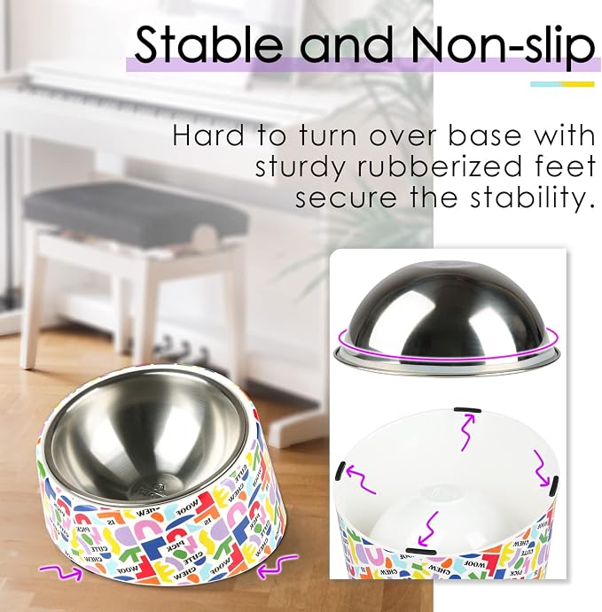 Super Design Mess Free 15° Slanted Bowl for Dogs and Cats, Tilted Angle Bulldog Bowl Pet Feeder, Non-Skid & Non-Spill, Easier to Reach Food
