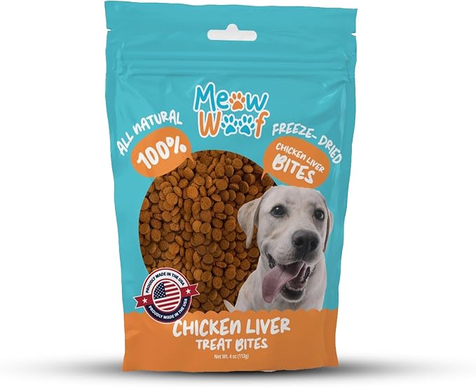 Meow Woof Freeze Dried Chicken Liver Dog Treats, Single Ingredient, High Protein Natural Dog Treats, Grain Free Training Treats for Dogs & Puppies, Freeze Dried Liver Treats, 113g