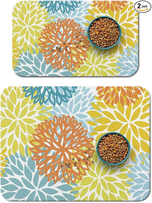Dog Food Mats 2 Pack for Floors, Absorbent and Quick-Drying Pet Cat Food Mat,Anti-Fouling and Easy-to-Clean Pet Feeding Mat,Dog Bowl Mat for Messy Drinking Water Bowls 12"x 20"+18x24