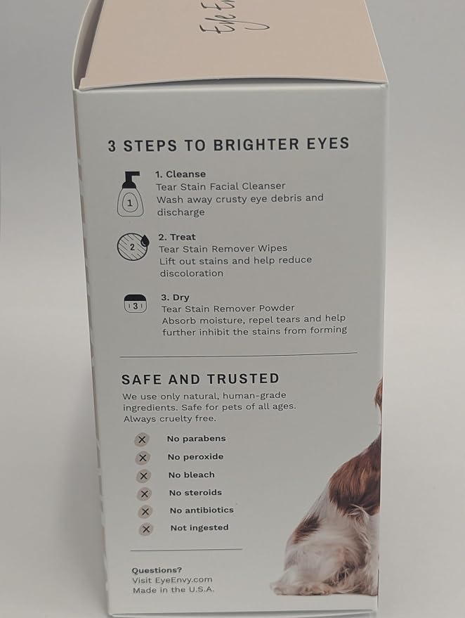Eye Envy 3 Step Tear Stain Remover Kit for Dogs. for Clean, Stain-Free Eyes. Contains: Cleanser, Tear Stain Eye Wipes & Stain Powder. Non-irritating & Natural Dog Tear Stain Remover. Made in USA