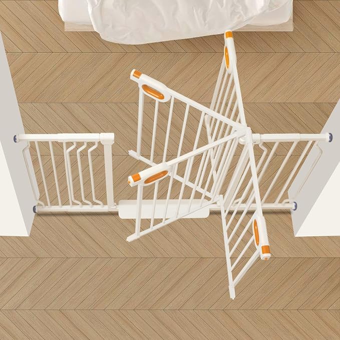 owlie Baby Gate for Stairs - 29-57'' Wide,No Drilling, Pressure Mount, White (30.5'' Tall)