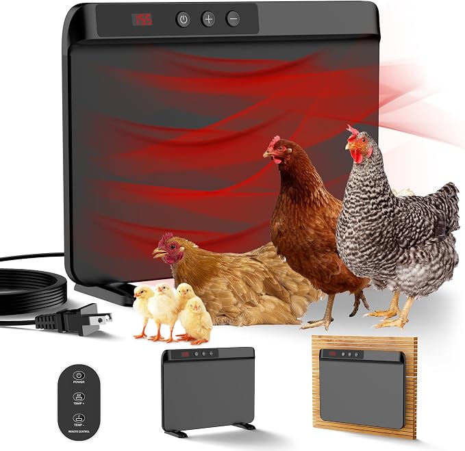 HOPOCO Smart Chicken Coop Heater with Efficient Thermostat, Compatible with Timers & Temp Controllers, 200W Safe Inside Radiant Flat Panel Warmer, Remote-Adjustable for Pets & Animals in Winter