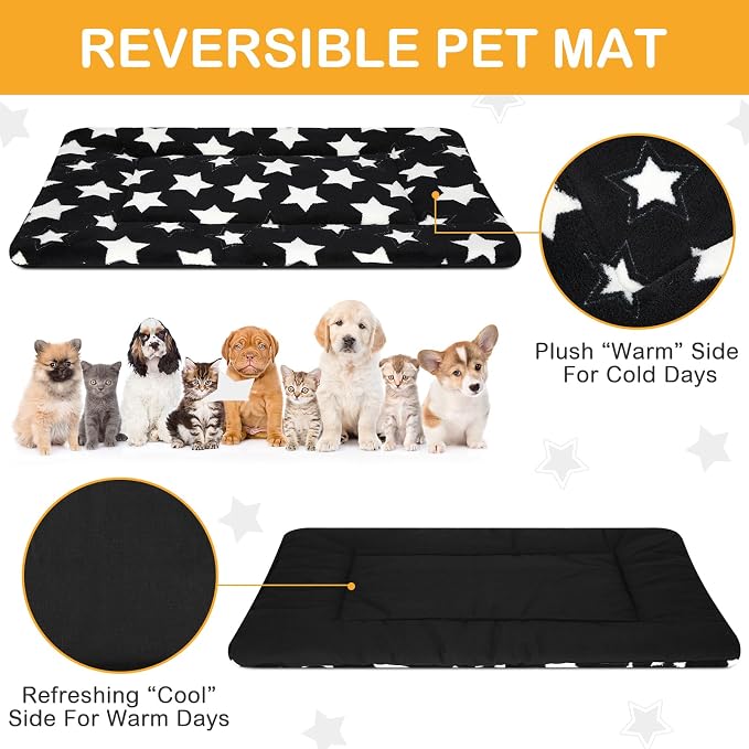 VitalCozy 4 Pcs Dog Crate Pads, Ultra Soft Warm Washable Anti-Slip Kennel Bed Mat for Pets, Reversible, Replaceable, Cage Liner for Small Medium Large Dogs and Cats(18 x 24 x 1.6 Inch,Star,Black)