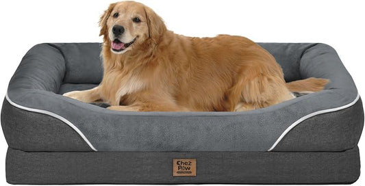 Chez Paw Large Orthopedic Dog Bed for Extra Large Dogs, Waterproof XL Egg-Crate Foam Dog Bed with Removable Washable Cover & Non-Slip Bottom, 4-Sided Bolster Support,Grey 42"x30"x7.5"