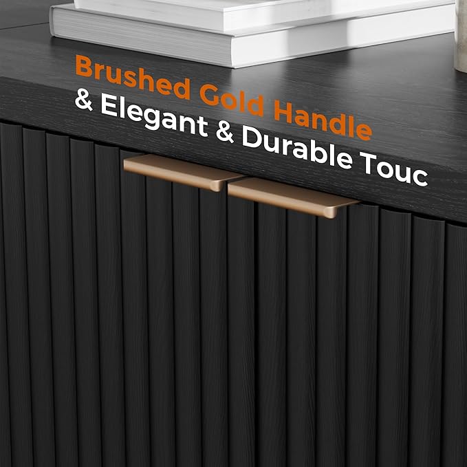 Homhedy Cat Litter Box Enclosure, Modern Fluted Accent Cat Washroom Furniture, Pet House, Fit Most of Litter Box, Black