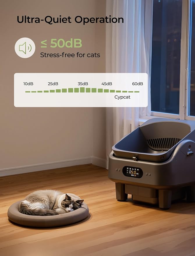 Automatic Litter Box, Cypcat Smart Self Cleaning Cat Litter Box Anti-Pinch, 10 Safety Sensors, Large Cat Litter Boxs for Multiple Cats, Dual 5G & 2.4G WiFi, 6" LED Display, Odor Control Robot, Grey