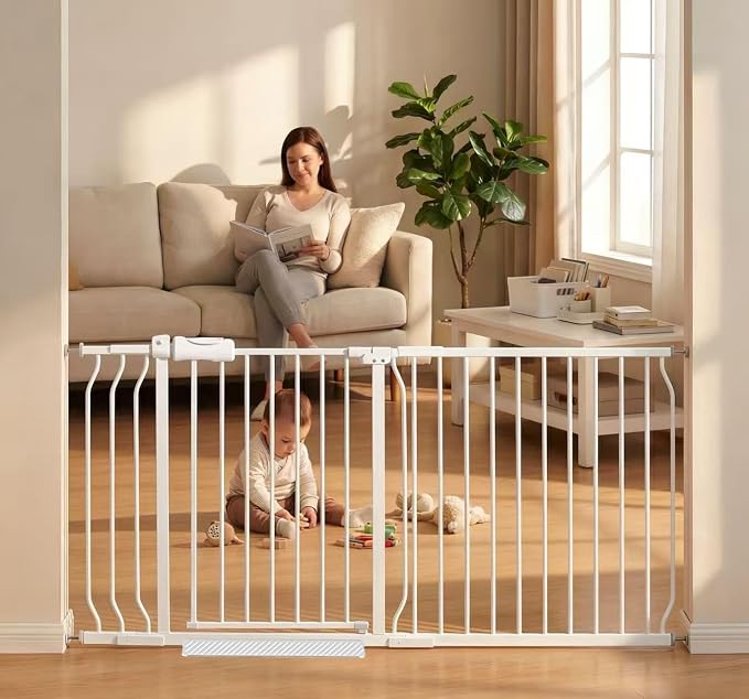 Extra Wide 62.2-66.93 Inch Large Baby Gates for Stairs, Doorways - No Drilling, Indoor Tension Pressure Mounted Pet Gates for Kids & Dogs