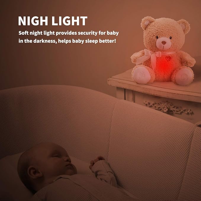 BEREST Newborns Musical Baby Sleep Soother, Mom's Heartbeat White Noise Machine, Bear Sleeping Aid with Cry Sensor|Night Light & 9 Sounds Therapy|Womb Sound Stuffed Toy for Toddler Crib|Deep Brown