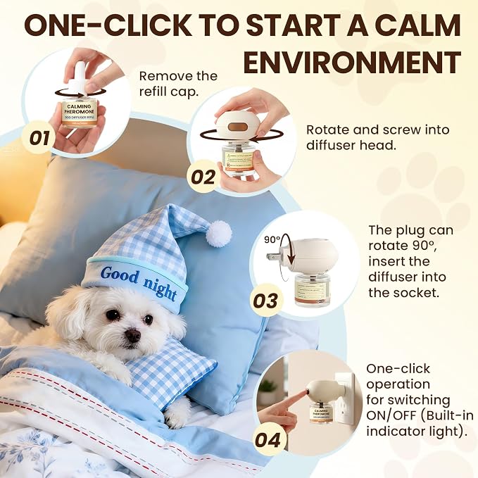 Dog Pheromones Calming Diffuser to Calm Dogs 11 IN 1 Kit (3 Diffusers+5 Refills+3 Collars) Pheromone Plug In for Stress Barking Pee Accidents Chewing Aggression Separation Anxiety Relief(Odorless)
