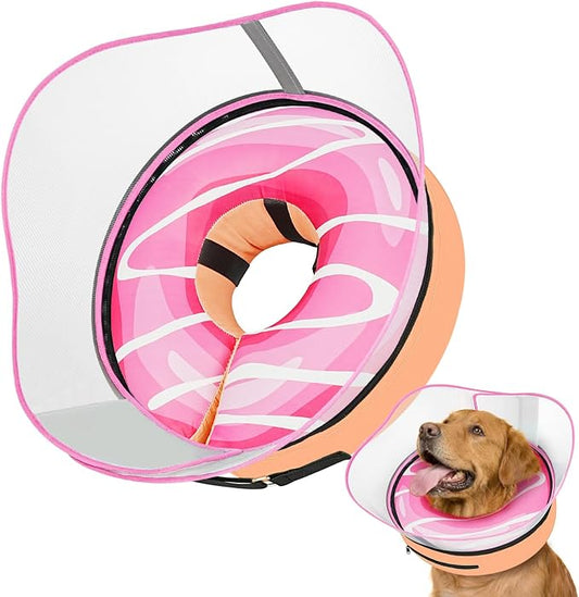 Supet Raised Inflatable Dog Cone After Surgery - Adjustable Recovery Donut Collar with Removable Shield to Stop Licking Wounds & Protect Stitches - Soft Dog Cone Alternative for Large Dogs (Pink,XL)