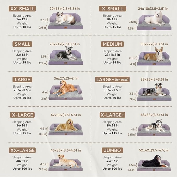 Large Dog Bed Orthopedic Washable, Orthopedic Dog Beds for Large Dogs with Washable Cover, Removable Bolster and Non-Slip Bottom Purple Pet Beds for XXXLarge Extra Large Dogs