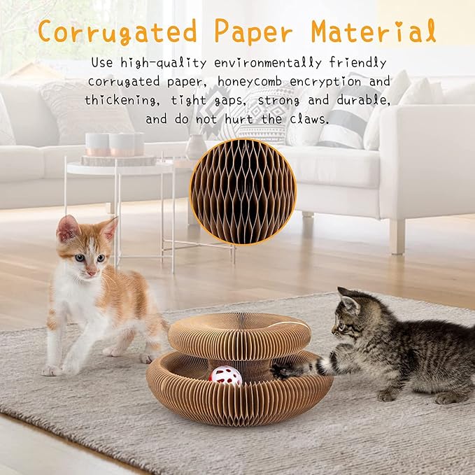 Kitty Kurlz Magic Organ Cat Scratcher Toys for Indoor, 1 Pack Twisty Paws Kitten Toy Cardboard Scratching Pads for Claw Grinding Interactive Mental Physical Exercise