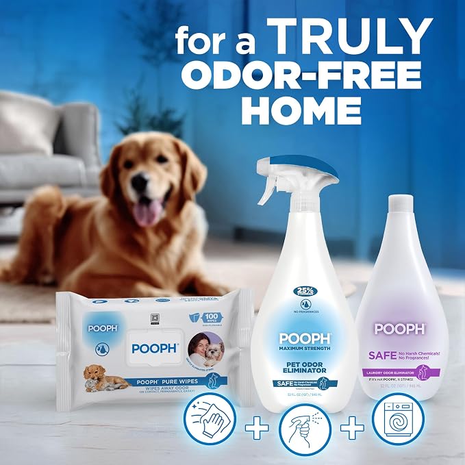 POOPH Plus Maximum Strength Pet Odor Eliminator Spray 32 oz for Dogs & Cats — Heavy Duty Urine, Poop & Pee Odor Remover for Carpet, Furniture, Litter Box & Hard Floors, Unscented