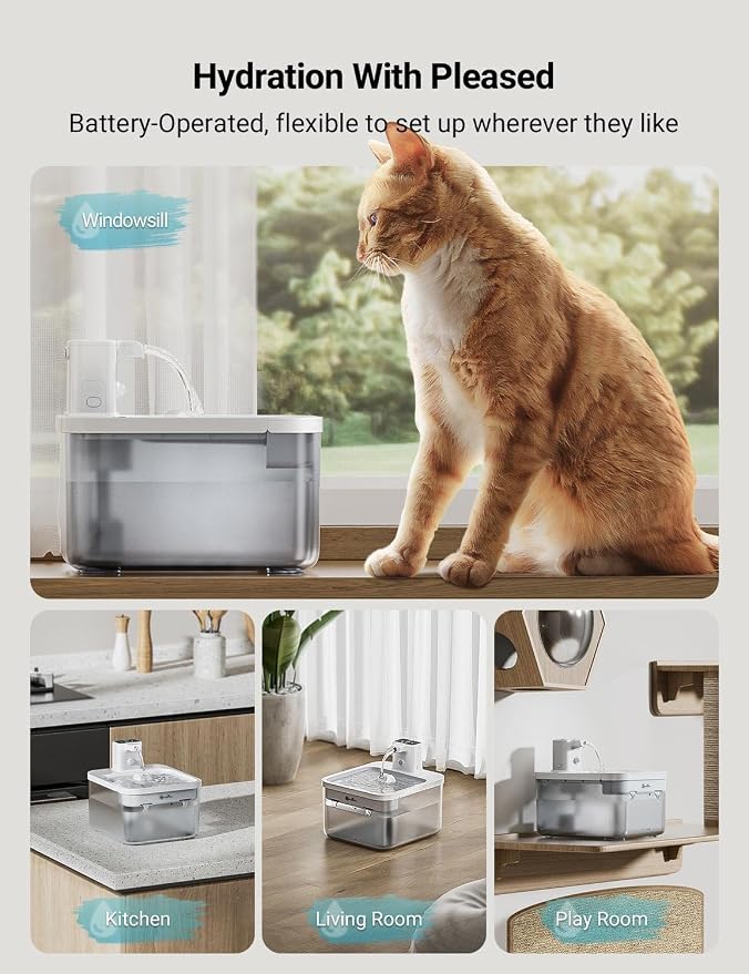 DownyPaws Battery Operated Cat Water Fountian White and Cat House for Indoor Cats Cream