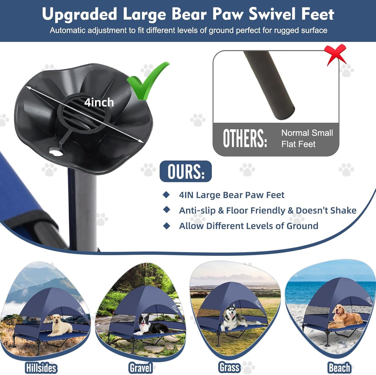 Upgraded Elevated Dog Bed with Canopy, Portable Raised Outdoor Dog Bed with Stable Anti-Slip Feet, Wider Shade Pet Bed Cot, Raised Dog Beds for Large Dogs Camping, Indoor & Outdoor Use