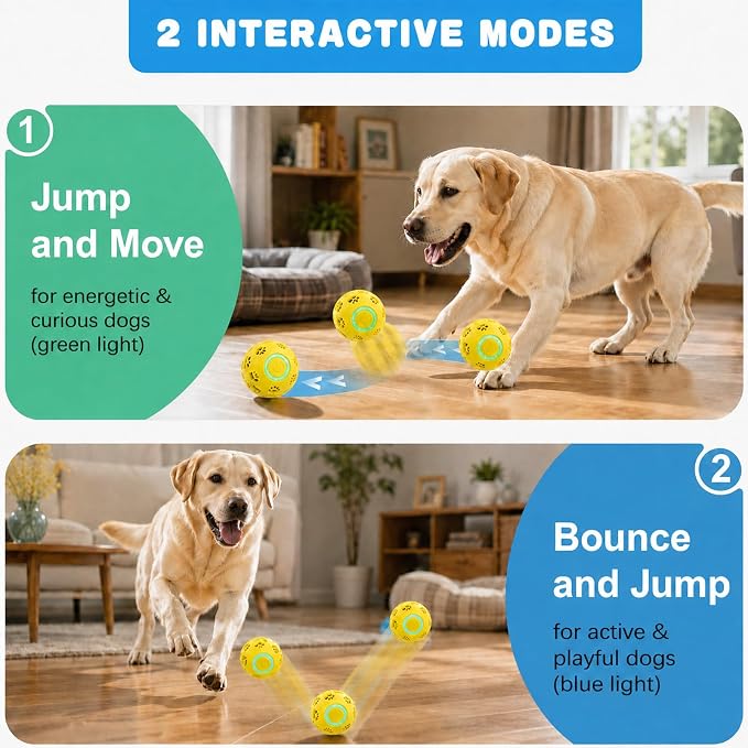 Interactive Dog Toy Ball, Durable Motion Activated Automatic Moving Ball for Small/Medium/Large Dogs, Rechargeable Dog Treat Ball with LED Lights, 2 Play Modes to Keep Your Dog Busy (Yellow)