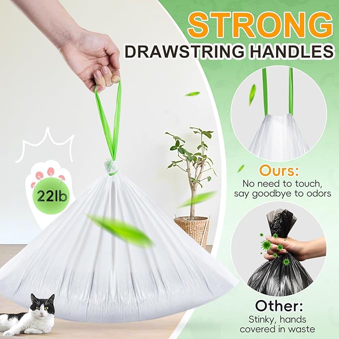 80 Count 18" x 12.6" Cat Litter Box Liners, Compatible with Meo Want MW-SC01/SC02/SC09/ SC01-Y, Thick Heavy Duty Drawstring Cat Litter Bags, Replaced Trash Bags for Self-Cleaning Cat Litter Box