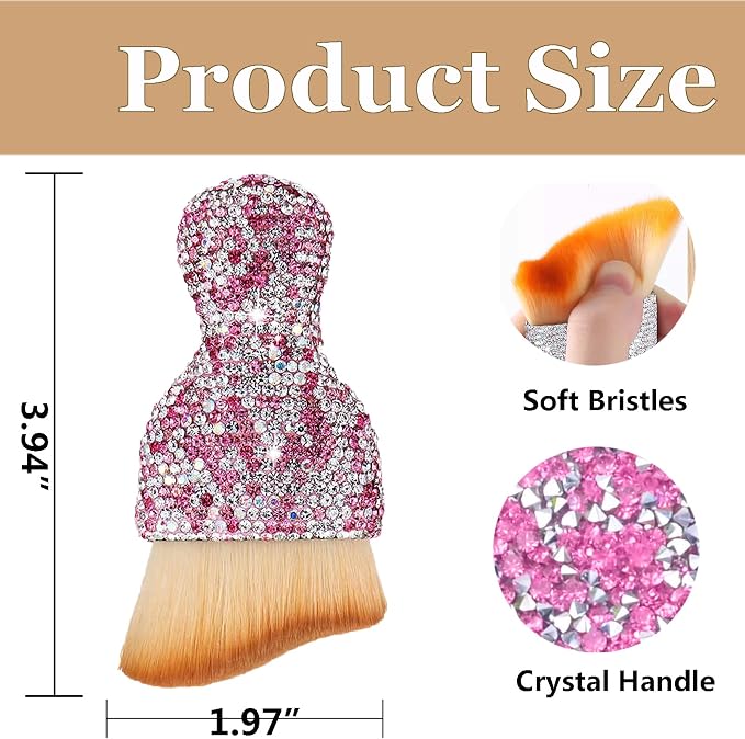 Car Interior Brush Blingbling Car Accessories for Women,Dust Sweeping Soft Brush with Rhinestone Handle,Detailing Brush Cleaner for Dashboard, Air Conditioner Vents, Computer Keyboard, etc (Pink)