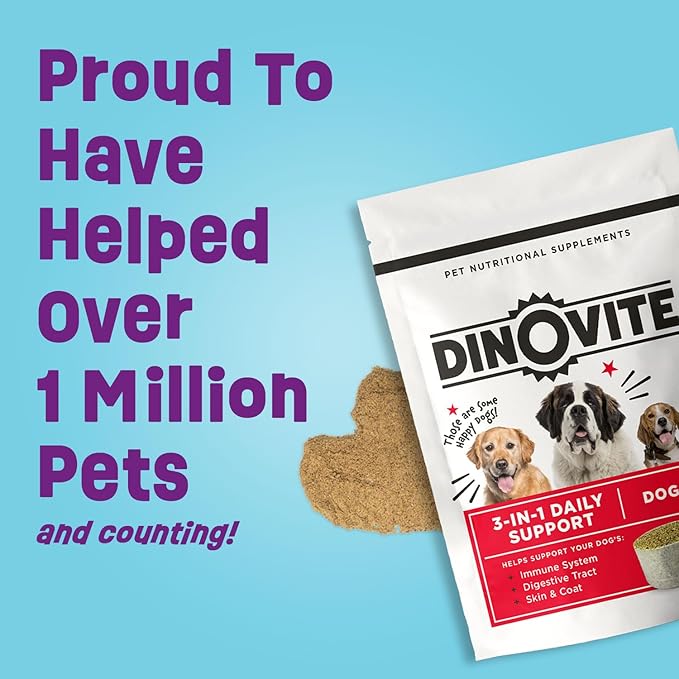 Dinovite Probiotics for Dogs, Probiotic Powder Food Topper for Small Dogs (1-18 lb), Daily Digestive Health & Skin Support with Omega-3s, 90 Servings