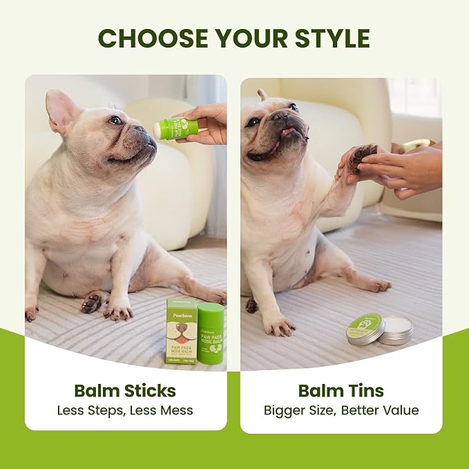 PawSono Lick-Safe Dog Paw & Nose Balm with Coconut Oil | All-Natural Moisturizer & Soother for Dry, Cracked Pads & Snout | Summer Hot Pavement & Sand Paw Wax, Nose Butter for Bulldogs (2.1 oz / 60 g)