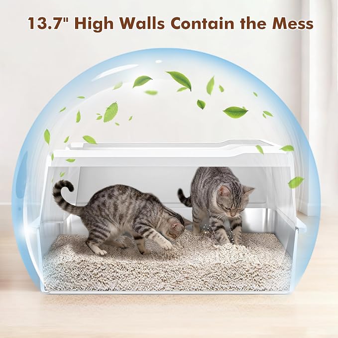 Extra Large Stainless Steel Cat Litter Box for Maine Coons, Large Cats & Multi-Cat Homes, High-Sided Design, Easy to Clean, Non-Stick, Anti-Leak