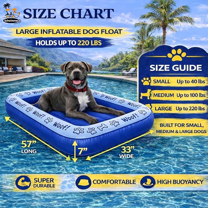 Schwimmer Dog Pool Float – Premium Pool Float for Large Dogs up to 220lbs – Durable & Inflatable Dog Raft for Pool, Lake & Beach – Comfortable & Safe Floating Mat for Summer Fun - Dog Floatie