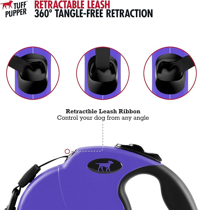 Tuff Pupper Retractable Dog Leash and 40oz Pupflask Portable Water Bottle - Violet