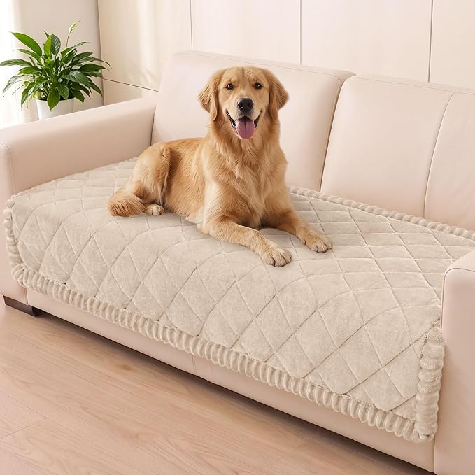 Smiry Couch Cover for Dogs, Non Slip Washable Pet Sofa Protector for Large Dogs, Cats, Fuzzy Plush Sofa Covers for 2 Cushion Couch, Against Fur, Dirt & Scratch Resistant, Apricot, 35.4"×63"