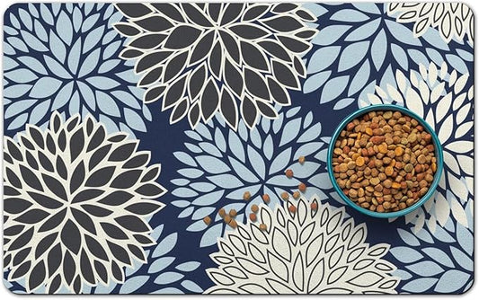 Dog Food Mats for Floors, Absorbent and Quick-Drying Pet Cat Food Mat,Anti-Fouling and Easy-to-Clean Pet Feeding Mat,Dog Bowl Mat for Messy Drinking Water Bowls.16x24, Bohemia Dahlia Floral Style