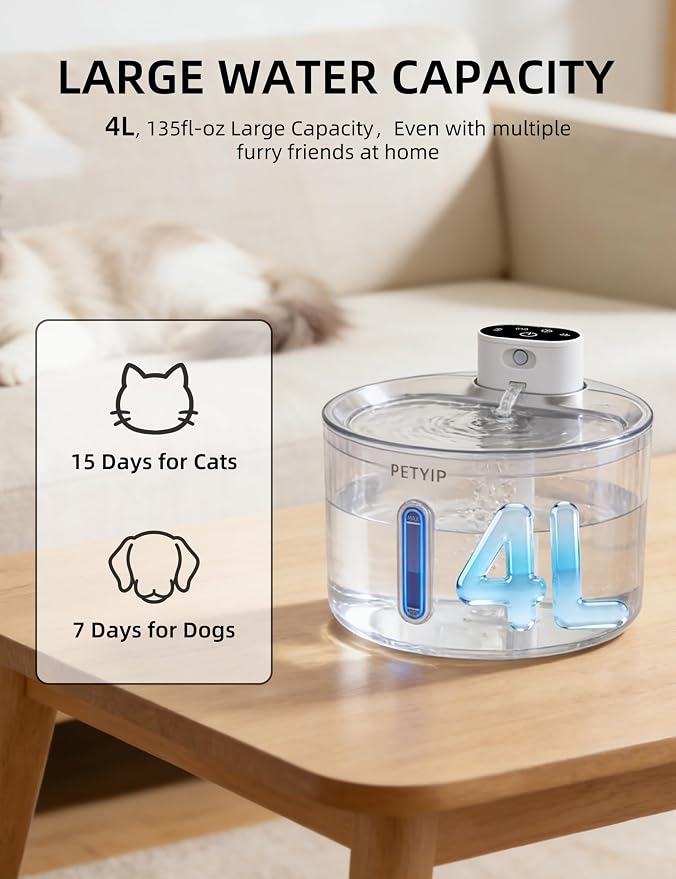 Cat Water Fountain Stainless Steel,135 Fl Oz/4L Wireless Automatic Cat Water Dispenser Large,5000mAh Battery Operated,for Cats & Dogs Indoor (Cat Fountain + 7 Set Filter)