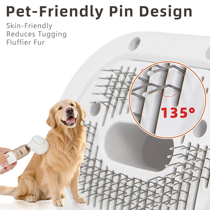 Vacuum Grooming Brush for Dog,4-In-1 Slicker Brush Kit for Shedding, Undercoat Deshedding Tool,Loose Hair Remover for Dog & Cat, Portable Pet Grooming Vacuum (white) (pink)