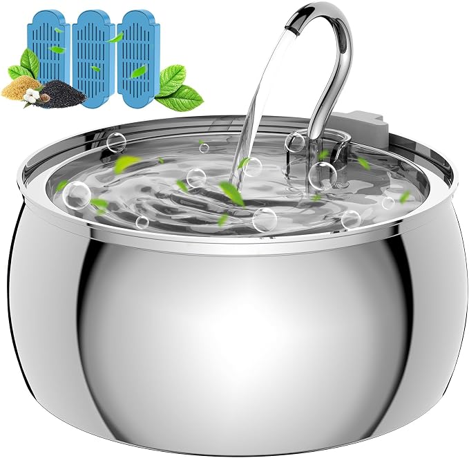 Stainless Steel Cat Water Fountain: 1.06 Gal Large Capacity Cat Fountain for Drinking - Ideal for Multiple Pets, Ultra Quiet Pump and Dishwasher Safe, Comes with 3 Replacement Filters