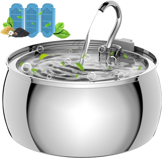 Stainless Steel Cat Water Fountain: 1.06 Gal Large Capacity Cat Fountain for Drinking - Ideal for Multiple Pets, Ultra Quiet Pump and Dishwasher Safe, Comes with 3 Replacement Filters